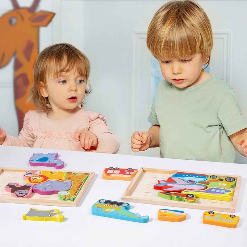 Children'S Animal Fruit Puzzle Creative Puzzle Baby Building Blocks Jigsaw Digital Traffic Ocean 8 Wooden Toys - Image 3